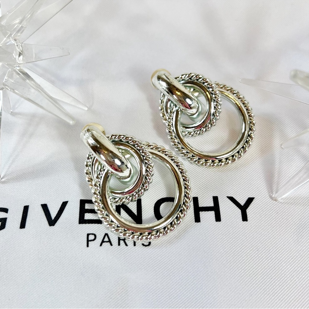 Givenchy Couture Silver Tiered Hoop Clip-On Earrings